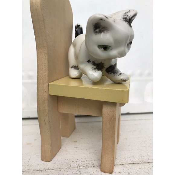 Vtg Porcelain Hand Painted Antq 50s Cat Figurine W ChairCats Kitten Miniature - Picture 12 of 16